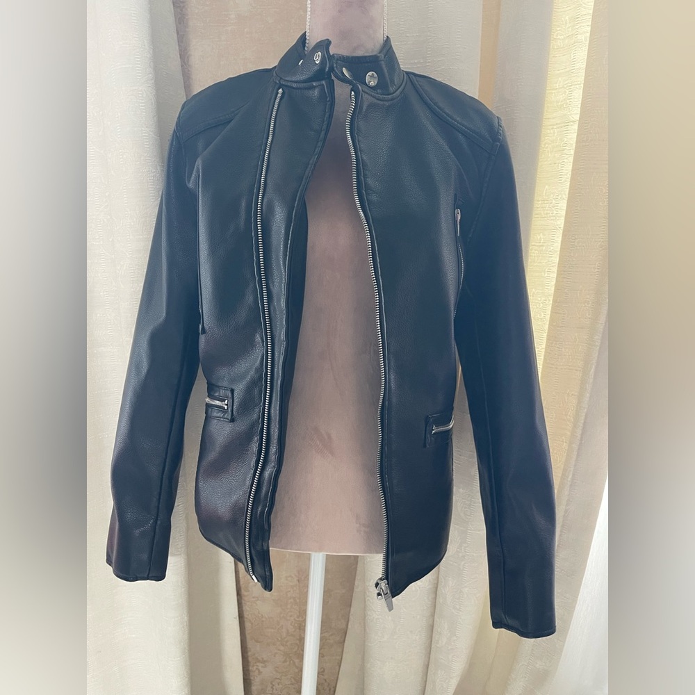 Zara Man Faux Leather Moto Jacket – Black, Size S LIKE NEW!